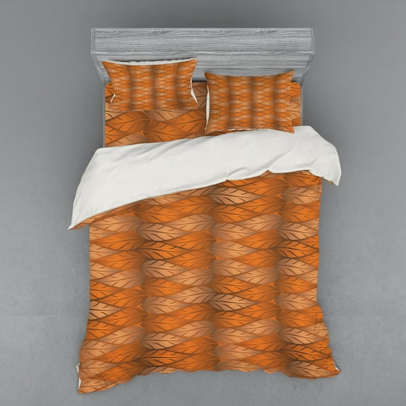 Ambesonne Leaves Bedding Set 4 Pcs, Nature Autumn, Queen, Pale Caramel Ginger