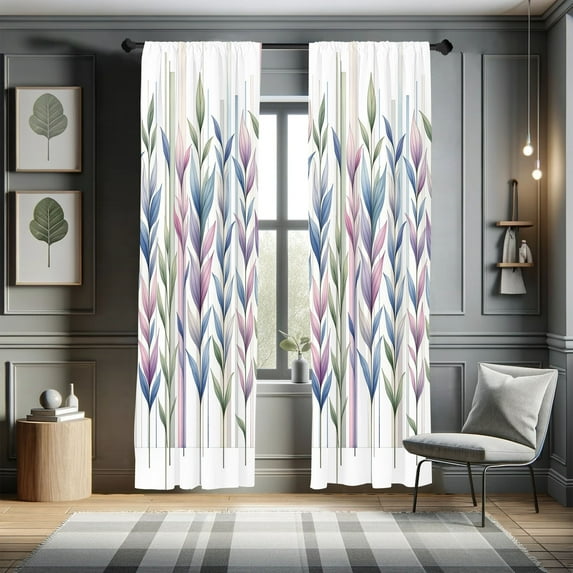 Ambesonne Leaves Curtains 2 Panel Set, Pastel Watercolor Branches, Pair of - 28" x 84", Blue Lavender Green