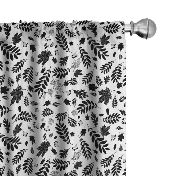 Ambesonne Leaves Curtains, Autumn Season in Woods, Pair of 28"x84", Black White