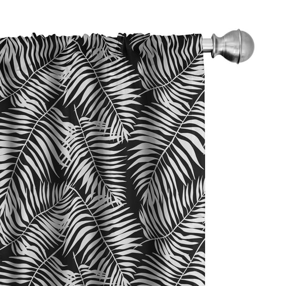 Ambesonne Leaves Curtains, Black Aloha Leaf Botanical, Pair of 28"x95", Black and White
