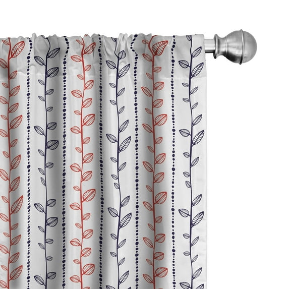 Ambesonne Leaves Curtains, Branches Dotted Lines, Pair of 28"x84", Indigo Vermilion White