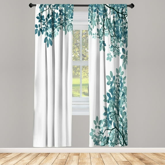 Ambesonne Leaves Curtains, Broad Leaves Close-up Motif, Pair of 28"x63", Almond Green