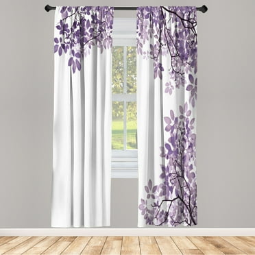 Ambesonne Leaves Curtains, Broad Leaves Close-up Motif, Pair of 28"x63", Pale Lavender