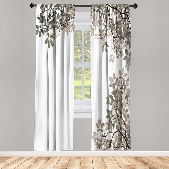 Ambesonne Leaves Curtains, Broad Leaves Close-up Motif, Pair of 28"x63", Sage Green
