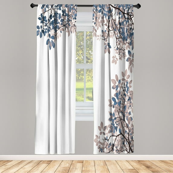 Ambesonne Leaves Curtains, Broad Leaves Close-up Motif, Pair of 28"x63", Warm Taupe