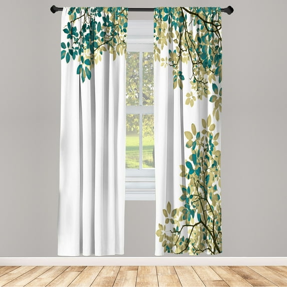 Ambesonne Leaves Curtains, Broad Leaves Close-up Motif, Pair of 28"x84", Dark Teal