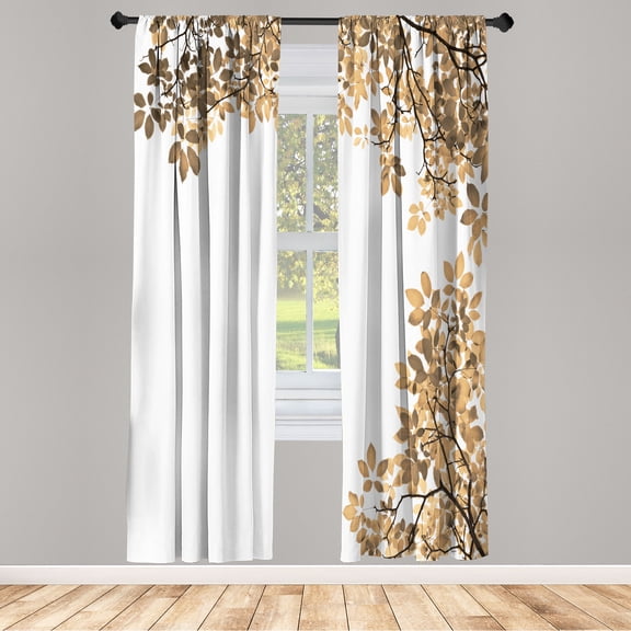 Ambesonne Leaves Curtains, Broad Leaves Close-up Motif, Pair of 28"x95", Almond White