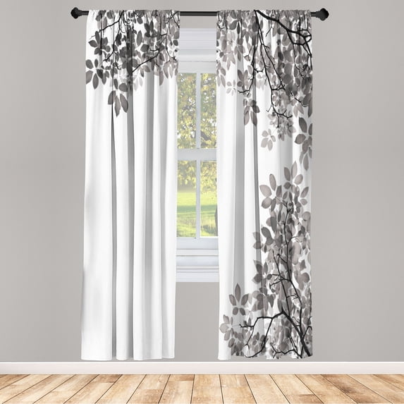 Ambesonne Leaves Curtains, Broad Leaves Close-up Motif, Pair of 28"x95", Charcoal Grey