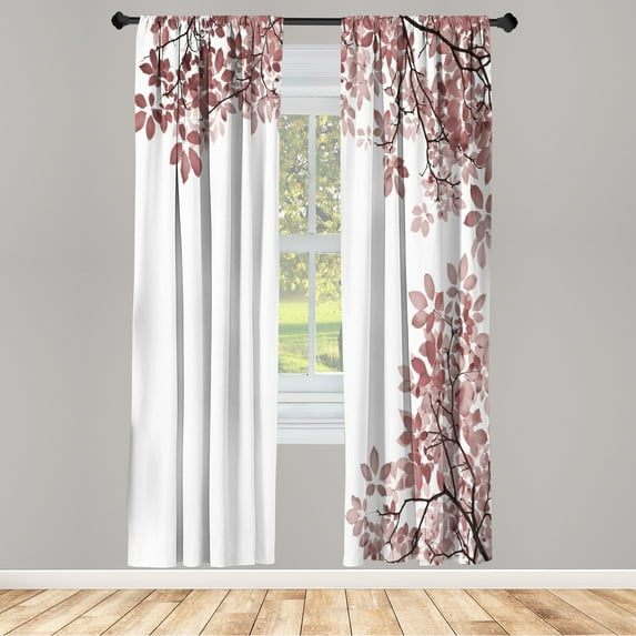Ambesonne Leaves Curtains, Broad Leaves Close-up Motif, Pair of 28"x95", Pale Maroon