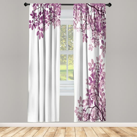 Ambesonne Leaves Curtains, Broad Leaves Close-up Motif, Pair of 28"x95", Pale Mauve
