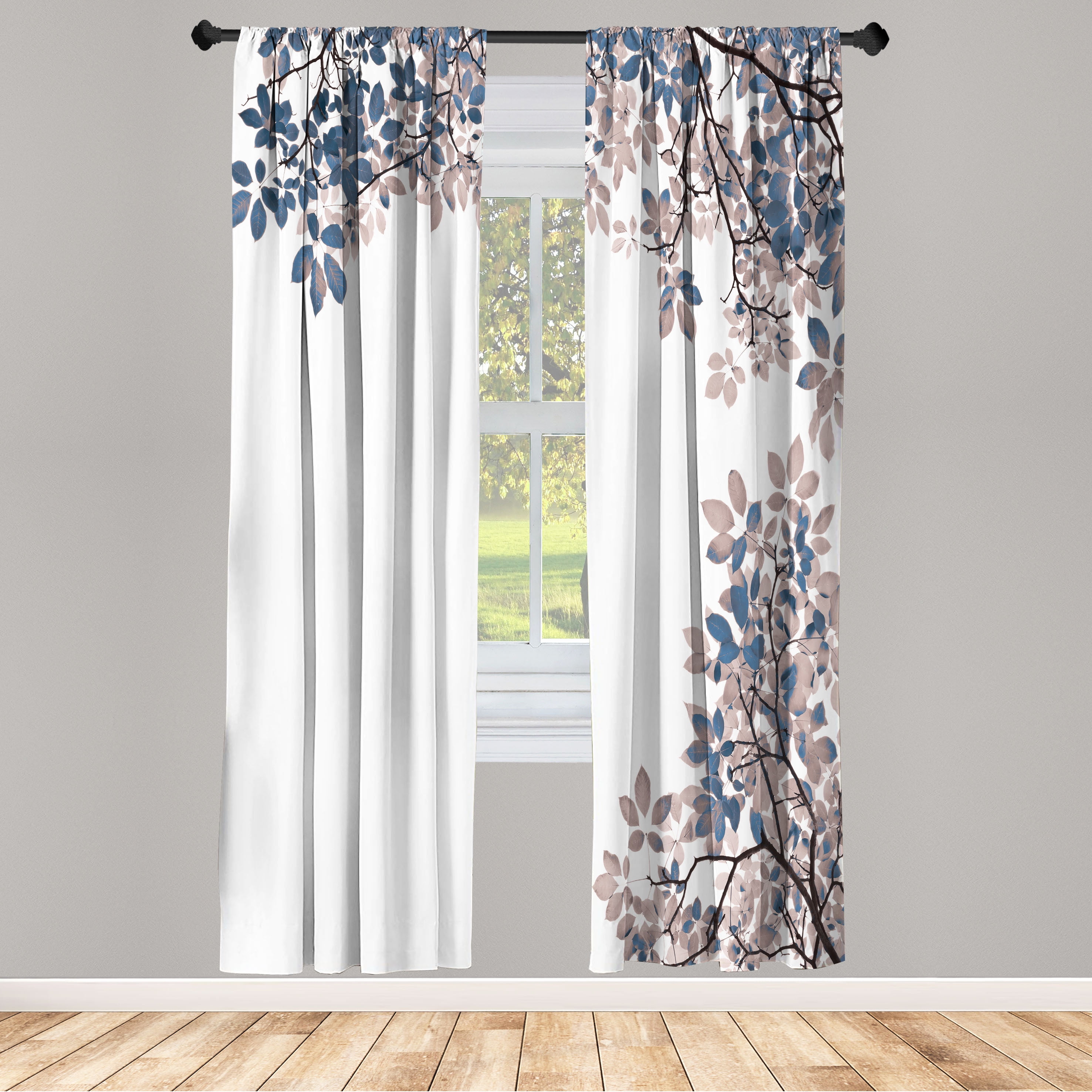 Warm Taupe Floral Branches Light Filtering Curtain Panels