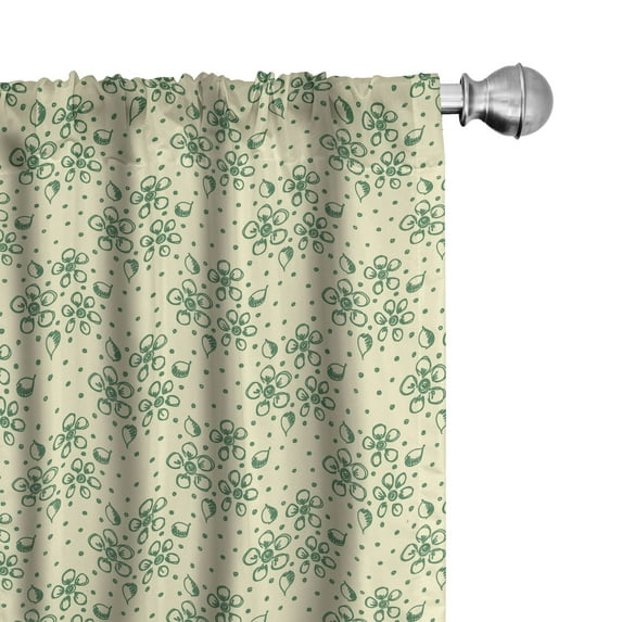 Ambesonne Leaves Curtains, Dotted Pale Background, Pair of 28"x63", Fern Green and Beige