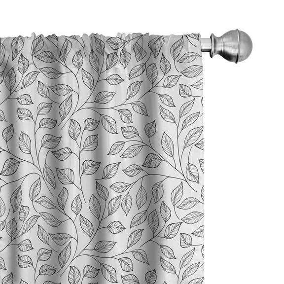 Ambesonne Leaves Curtains, Monochrome Floral Rustic, Pair of 28"x63", Black White