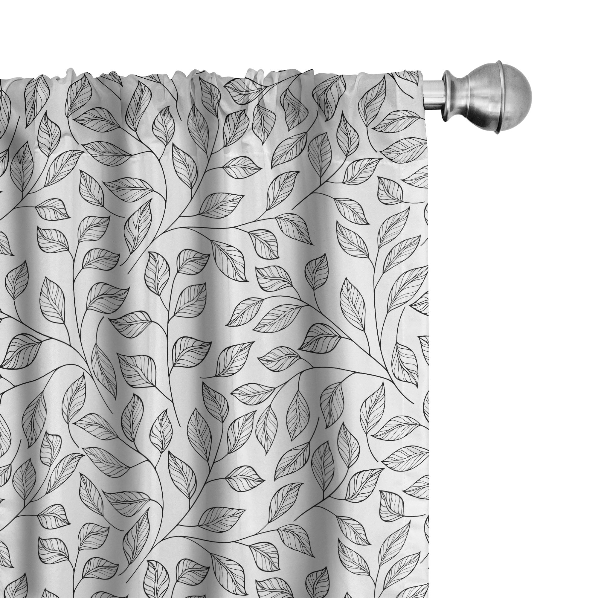 Black and White Floral Polyester Rod Pocket Curtain Panels