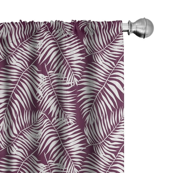Ambesonne Leaves Curtains, Plum Aloha Leaf Botanical, Pair of 28"x63", Plum and White