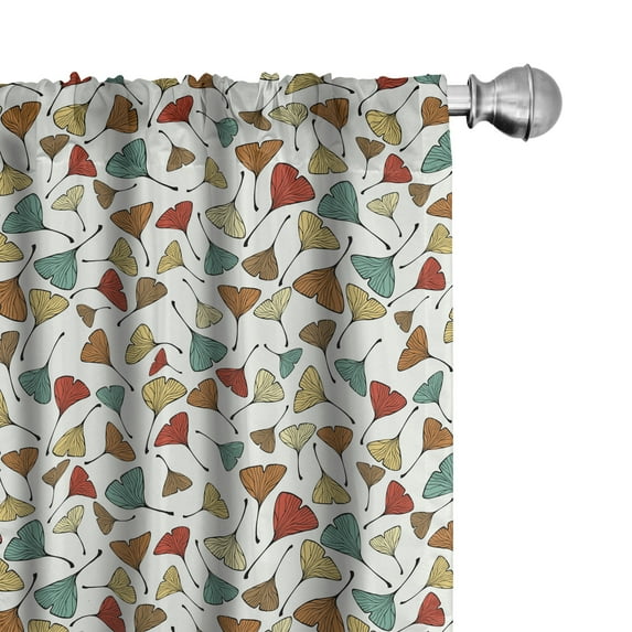 Ambesonne Leaves Curtains, Sketch Art Ginkgo Biloba, Pair of 28"x63", Multicolor