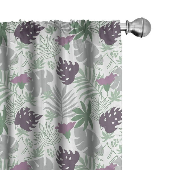 Ambesonne Leaves Curtains, Tropical Botany Design, Pair of 28"x84", Eggplant Green Grey