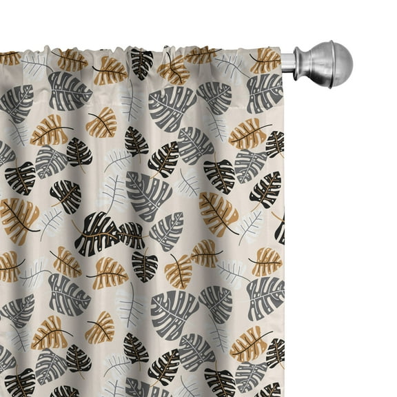 Ambesonne Leaves Curtains, Tropical Hawaiian Plantation, Pair of 28"x84", Champagne Multicolor