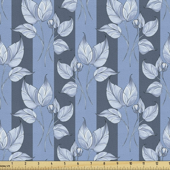 Ambesonne Leaves Fabric by the Yard Upholstery, Leaf of Flower Pattern Print, 1 Yard, Slate Blue and Soft Blue