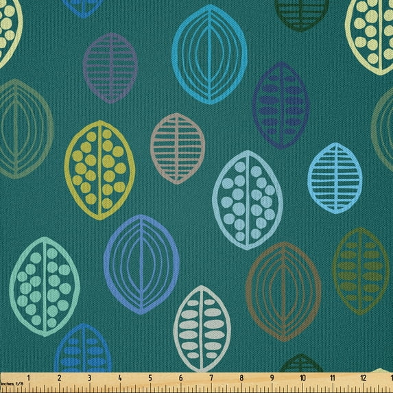 Ambesonne Leaves Fabric by the Yard Microfiber, Abstract Leaf Designs, 10 Yards, Dark Teal Multicolour
