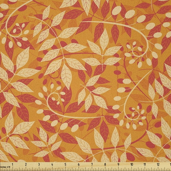 Ambesonne Leaves Fabric by the Yard Microfiber, Abstract Leaf Form Autumn, 3 Yards, Marigold Dark Peach