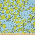 thumbnail image 1 of Ambesonne Leaves Fabric by the Yard Microfiber, Cartoon Curlicue Branches, 1 Yard, Blue Yellow Green, 1 of 1
