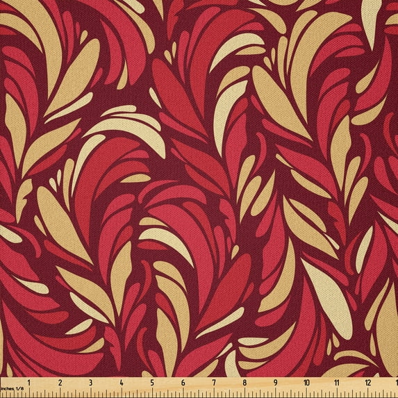 Ambesonne Leaves Fabric by the Yard Microfiber, Colored Foliage Pattern, 3 Yards, Vermilion Ruby Beige