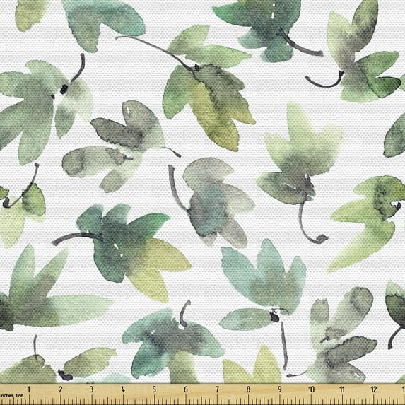Ambesonne Leaves Fabric by the Yard Upholstery, Retro Leaf Watercolor Print, 3 Yards, Sea Green and Pistachio Green