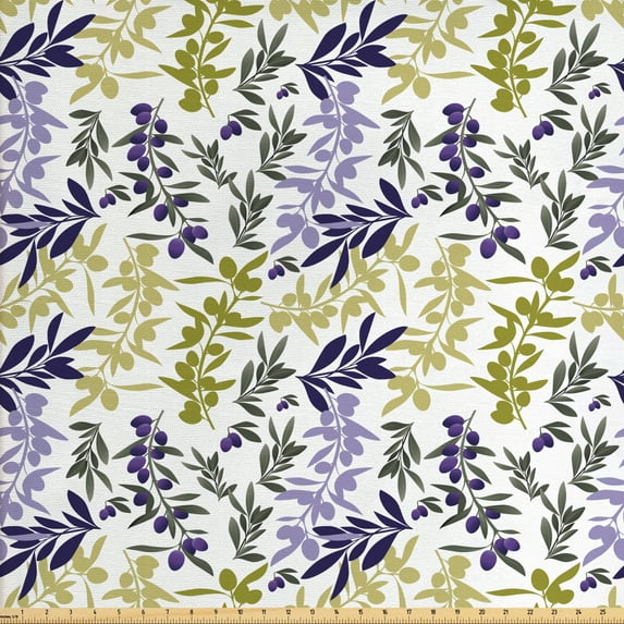 Ambesonne Leaves Fabric by the Yard Upholstery, Abstract Olive Tree Branches, 3 Yards, Multicolor