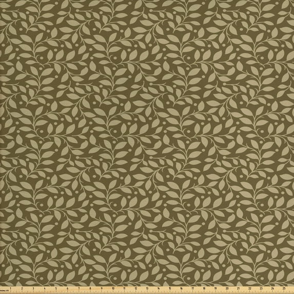 Ambesonne Leaves Fabric by the Yard Upholstery, Antique Leafy Branches, 2 Yards, Pale Brown and Khaki