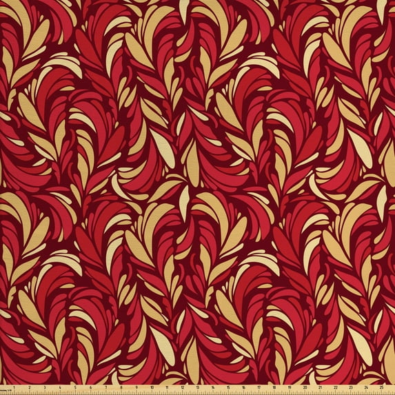 Ambesonne Leaves Fabric by the Yard Upholstery, Colored Foliage Pattern, 10 Yards, Vermilion Ruby Beige
