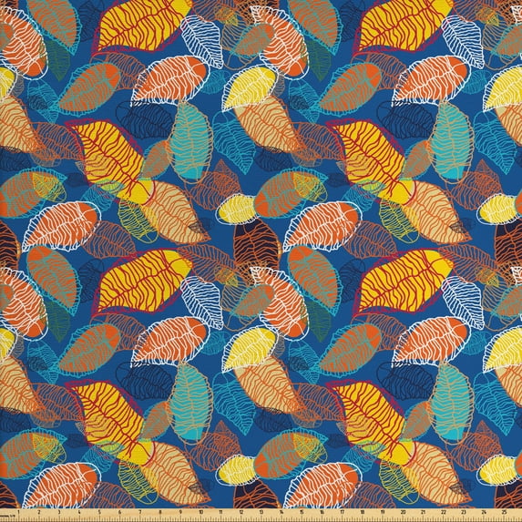 Ambesonne Leaves Fabric by the Yard Upholstery, Colorful Autumn, 5 Yards, Multicolor