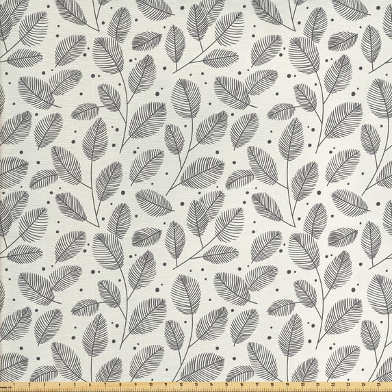Ambesonne Leaves Fabric by the Yard Upholstery, Ornamental Minimal Woods, 10 Yards, Ivory and Grey