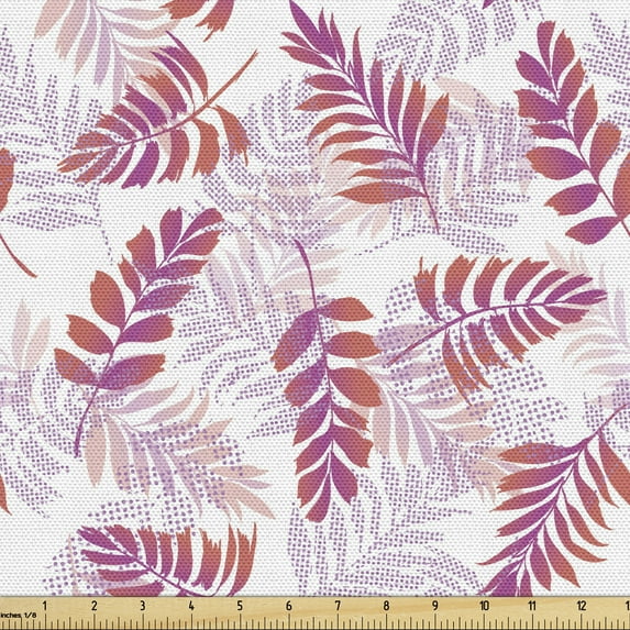 Ambesonne Leaves Fabric by the Yard Upholstery, Pinkish Leafy Branches Art, 10 Yards, Dark Magenta and Coral