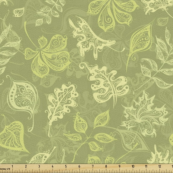 Ambesonne Leaves Fabric by the Yard Upholstery, Plantation Tones of Green, 1 Yard, Green Pale Green