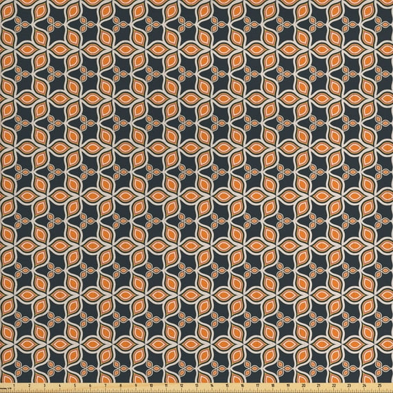 Ambesonne Leaves Fabric by the Yard Upholstery, Retro Autumn Foliage, 5 Yards, Multicolor