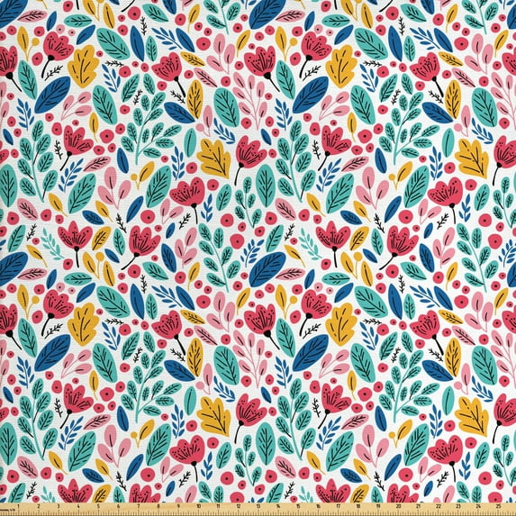 Ambesonne Leaves Fabric by the Yard Upholstery, Seasonal Flower Garden, 3 Yards, Multicolor