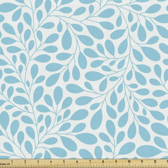 Ambesonne Leaves Fabric by the Yard Upholstery, Spring Foliage Pattern, 10 Yards, Aqua and White