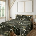 thumbnail image 1 of Ambesonne Leaves Fitted & Flat Sheet with Shams 4 Pcs Set, Modern Simplistic Leafy Art, King, Dark Olive Green and Yellow, 1 of 5