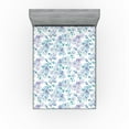 thumbnail image 1 of Ambesonne Leaves Fitted Sheet, Branches Circular Leaf Print, California King, Turquoise Lilac and White, 1 of 5