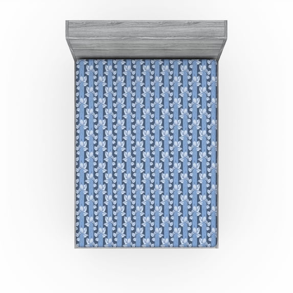 Ambesonne Leaves Fitted Sheet, Leaf of Flower Pattern Print, King Size, Slate Blue and Soft Blue