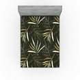 thumbnail image 1 of Ambesonne Leaves Fitted Sheet, Modern Simplistic Leafy Art, Queen Size, Dark Olive Green and Yellow, 1 of 5