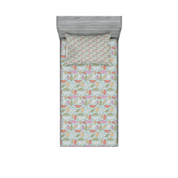 Ambesonne Leaves Fitted Sheet & Pillow Sham Set, Pastel Colored Fall Foliage, Twinxl, Multicolor