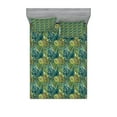 thumbnail image 1 of Ambesonne Leaves Fitted Sheet & Pillow Sham Set, Rainforest Palm and Monstera, Full, Olive Green Dark Teal, 1 of 2