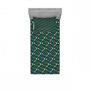 Ambesonne Leaves Fitted Sheet & Pillow Sham Set, Tropical Plants Pattern, Twin, Multicolor