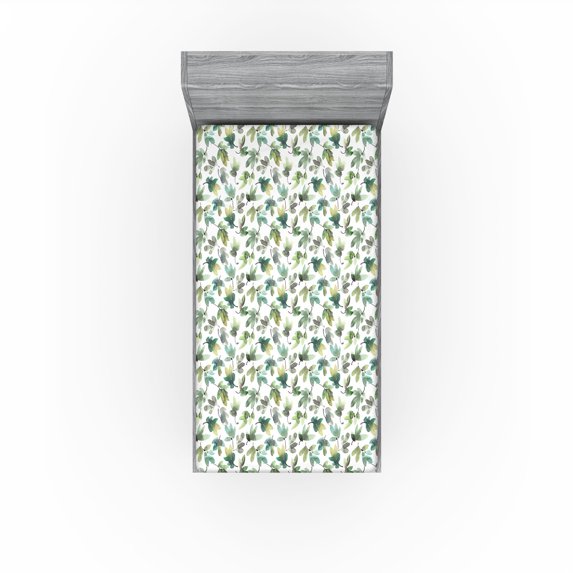 Ambesonne Leaves Fitted Sheet, Retro Leaf Watercolor Print, Twin Size, Sea Green and Pistachio Green