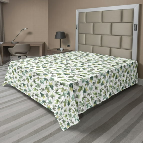 Ambesonne Leaves Flat Bedding Sheet Soft Top Sheet, Retro Leaf Watercolor Print, King, Sea Green and Pistachio Green