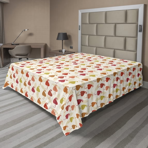 Ambesonne Leaves Flat Sheet, Abstract Autumn Leaf Art, California King, Ivory and Multicolor
