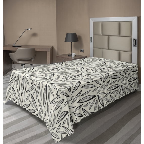Ambesonne Leaves Flat Sheet, Abstract Foliage Nature Art, Twin Size, Black and Eggshell