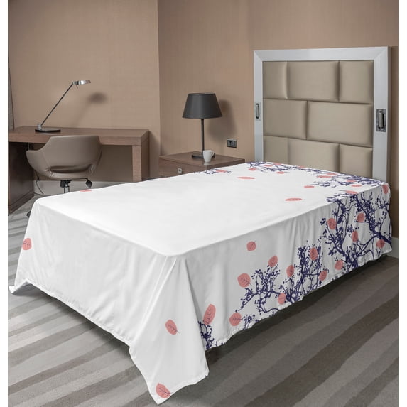 Ambesonne Leaves Flat Sheet, Autumn Foliage Design, Twin Size, Rose Violet